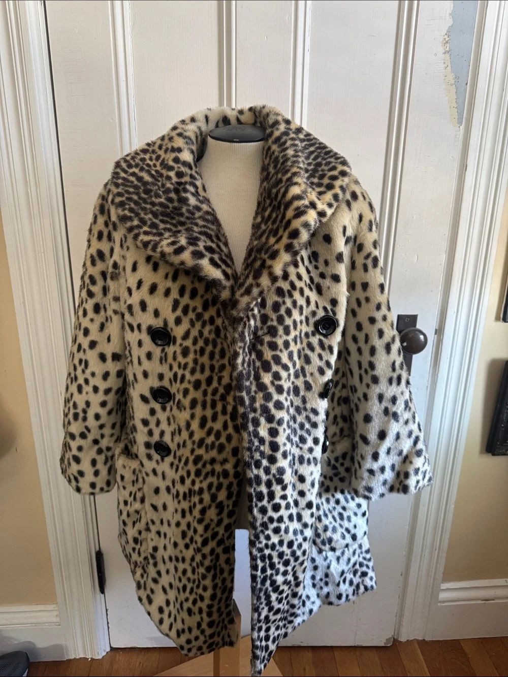 a.n.a Leopard Print Faux Fur Peacoat - Cream and Black